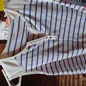 ALIApetite(women's)M-white/royal blue striped blouse